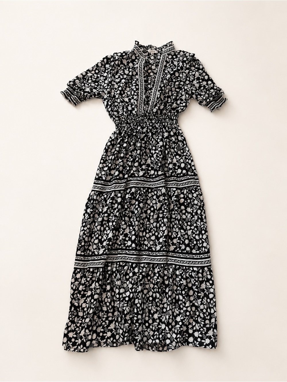 Max Studio Floral L Maxi Dress Black Prairie Cottage Fairy Whimsigoth S/S Empire - Picture 2 of 12